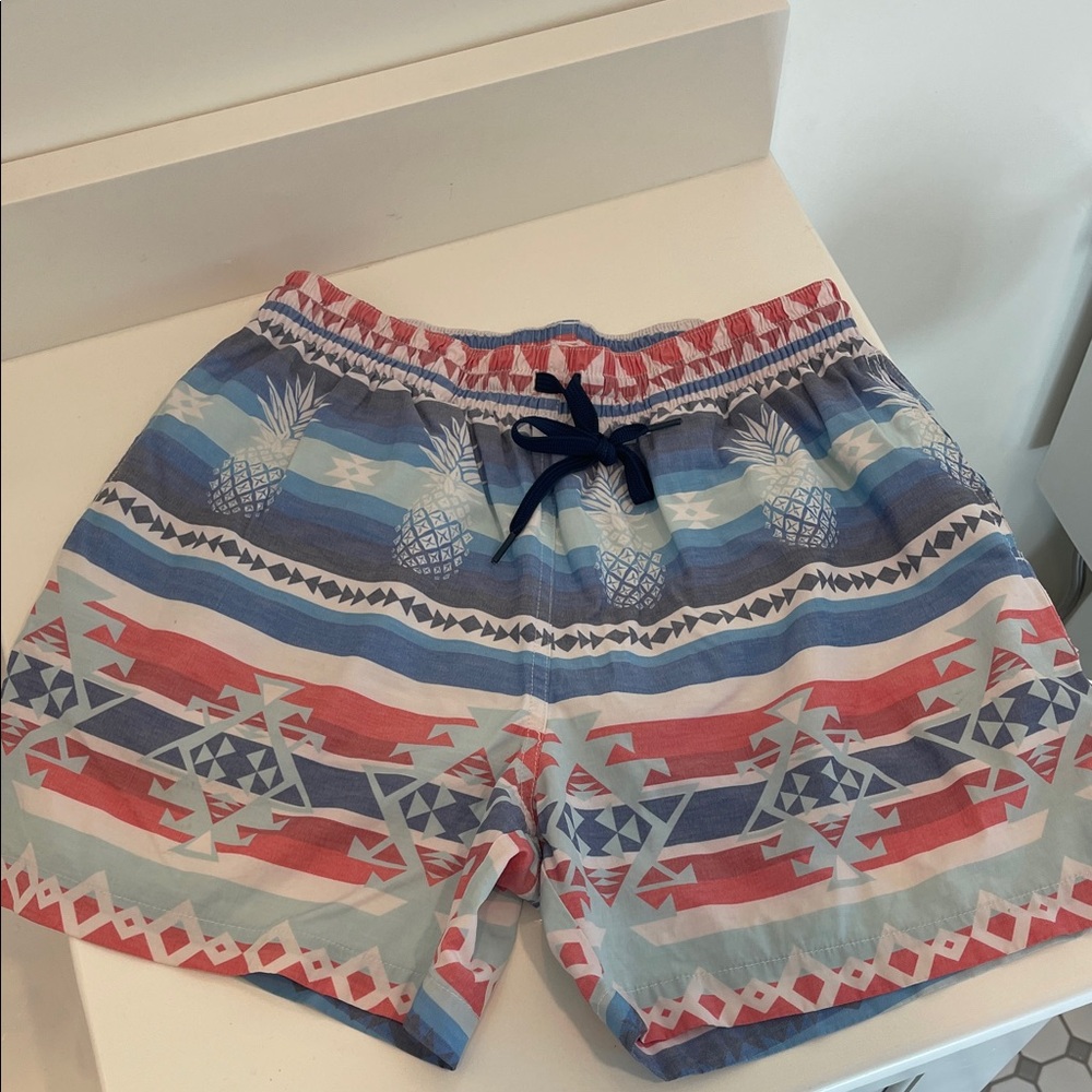 chubbies Red, Blue & White Geometric Pineapple Swim Trunks